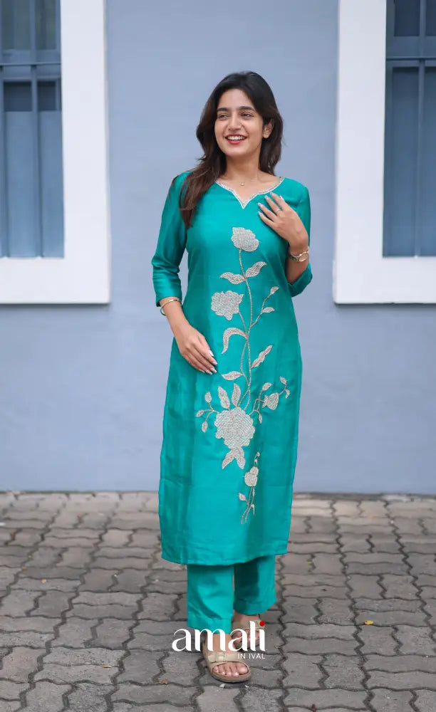Nakshatra Georgette Salwar - Teal Green salwar